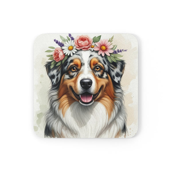 Australian Shepherd Watercolor Floral Crown Drink Coaster | Premium Dog Prints | Tritan
