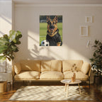 German Shepherd Oil Painting Soccer Portrait Canvas Wall Art Decor, Dog Lover Gift, Pet Owner Present, GSD Art Print