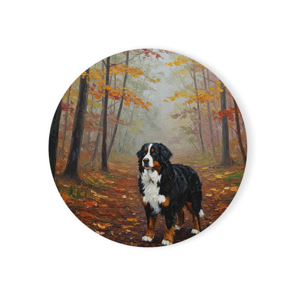 Acrylic Bernese Mountain Dog - Autumn Woods | Cork Back Coaster