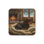 Acrylic Dachshund - Winter Hearth | Cork Back Coaster