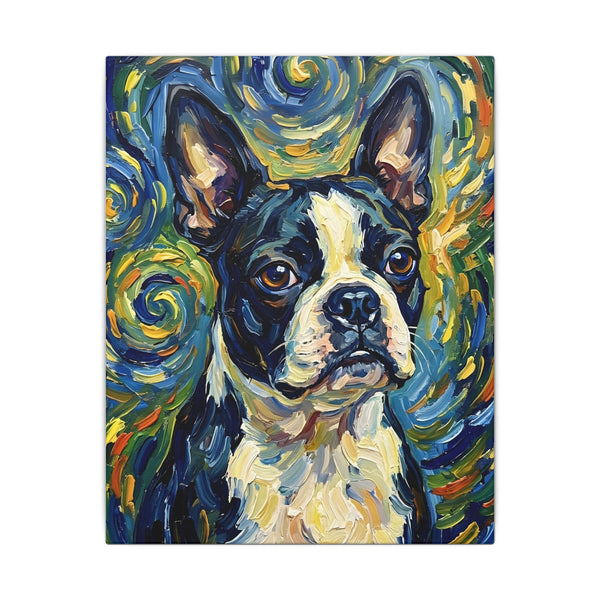 Boston Terrier Post-Impressionist Oil Painting Canvas Wall Art - Dog Lover Gift, Pet Decor