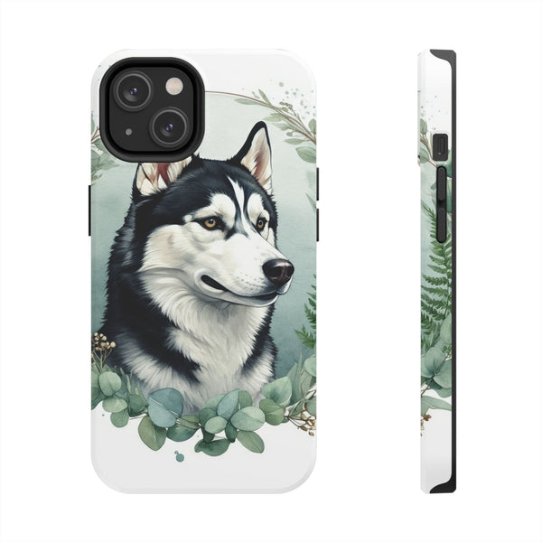 Siberian Husky Watercolor Botanical Wreath Phone Case | Premium Dog Prints | Tritan