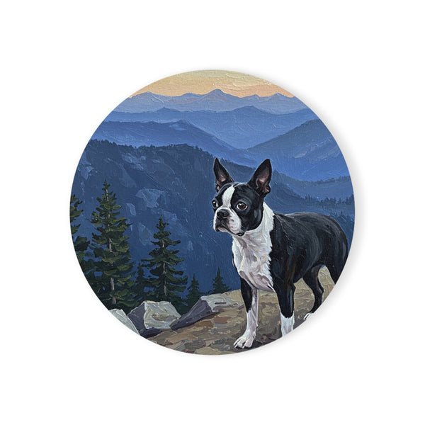 Acrylic Boston Terrier - Mountain Overlook | Cork Back Coaster