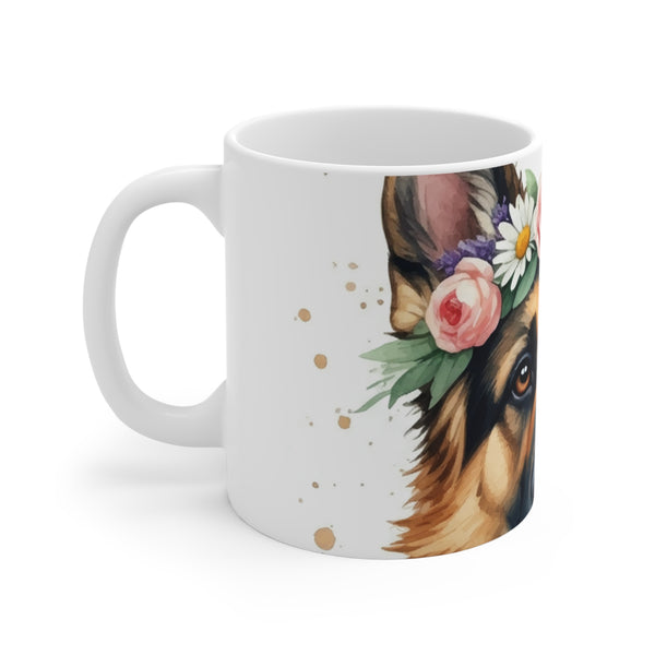German Shepherd Watercolor Floral Crown Coffee Mug | Premium Dog Prints | Tritan