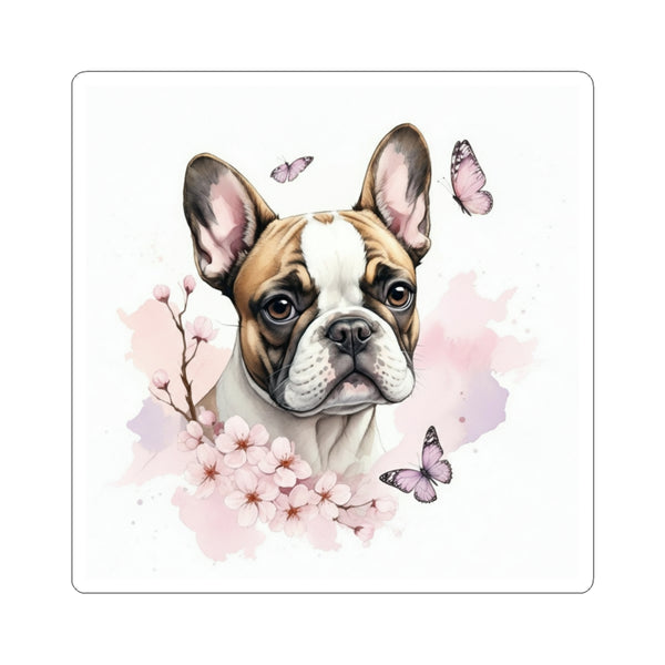 French Bulldog Watercolor Butterfly Bloom Kiss-Cut Stickers | Premium Dog Prints | Tritan