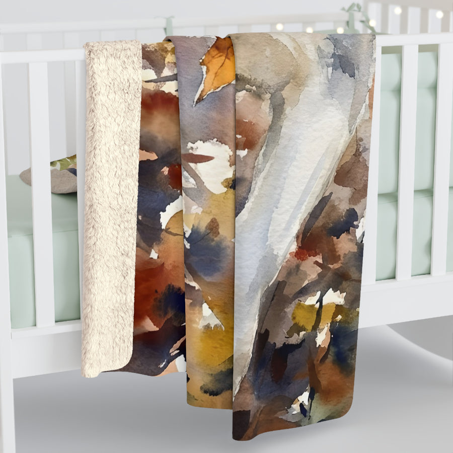 Siberian Husky Watercolor Autumn Path Throw Blanket | Premium Dog Art | Tritan