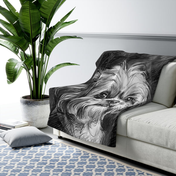 Shih Tzu Charcoal Portrait Sherpa Fleece Blanket | Dog Lover Gift