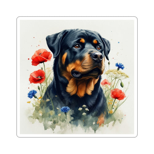 Rottweiler Watercolor Wildflower Field Kiss-Cut Stickers | Premium Dog Prints | Tritan