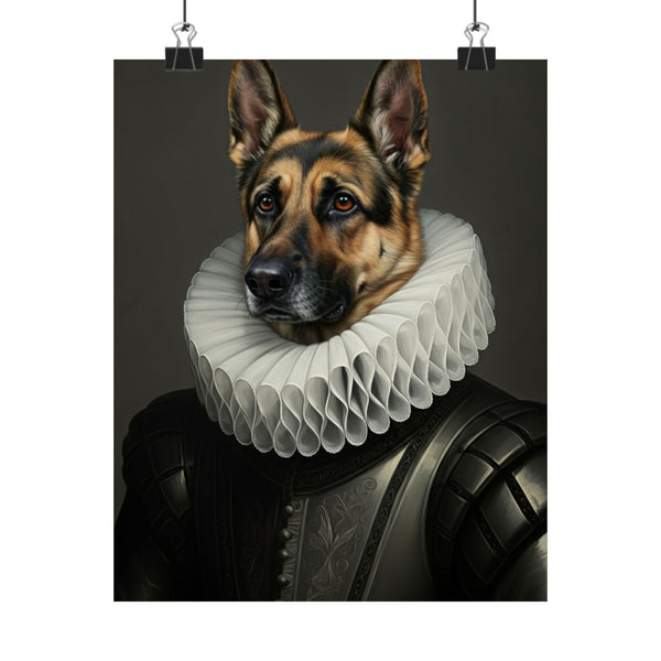 German Shepherd Renaissance Royal Portrait Matte Poster, Regal Dog Art Print, German Shepherd Lover Gift, Wall Art