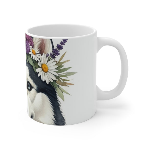 Siberian Husky Watercolor Floral Crown Coffee Mug | Premium Dog Prints | Tritan