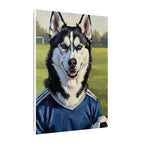 Siberian Husky Oil Painting Soccer Portrait Canvas Art | Dog Wall Decor | Pet Lover Gift for Sports Fans