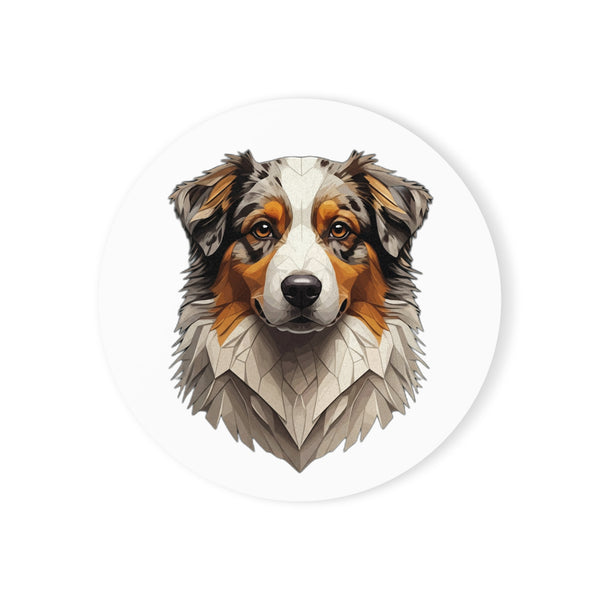 Australian Shepherd Low Poly Monochrome Gold Cork Back Coaster | Dog Lover Gift