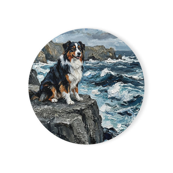 Acrylic Gallery Print Australian Shepherd - Coastal Cliffside | Cork Back Coaster — primary view