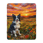 Border Collie Acrylic Gallery Print Sunset Prairie Sherpa Fleece Blanket | Dog Lover Gift — view 3 of 9