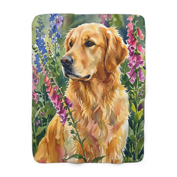 Golden Retriever Watercolor Cottage Garden Throw Blanket | Premium Dog Art | Tritan