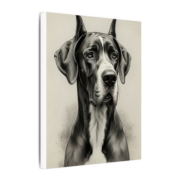 Great Dane Charcoal Portrait Canvas Wall Art | Majestic Dog Print | Large Breed Pet Memorial Gift | Dog Lover Home Decor | Stretched Canvas