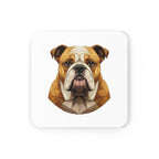 English Bulldog Low Poly Monochrome Gold Cork Back Coaster | Dog Lover Gift