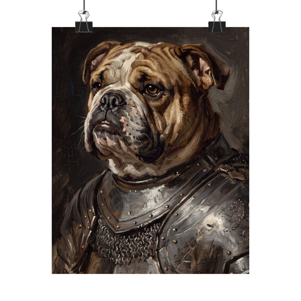 English Bulldog Medieval Knight Portrait Matte Poster, Regal Dog Art Print, English Bulldog Lover Gift, Wall Art