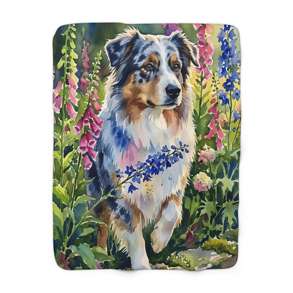 Australian Shepherd Watercolor Cottage Garden Throw Blanket | Premium Dog Art | Tritan