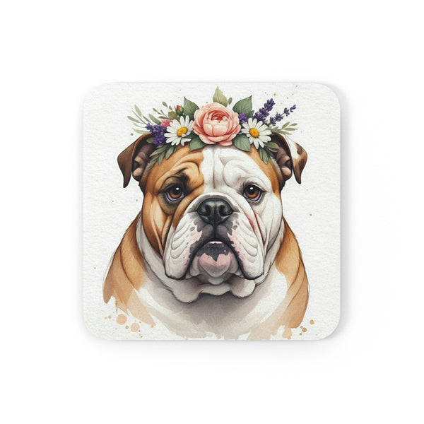 English Bulldog Watercolor Floral Crown Drink Coaster | Premium Dog Prints | Tritan