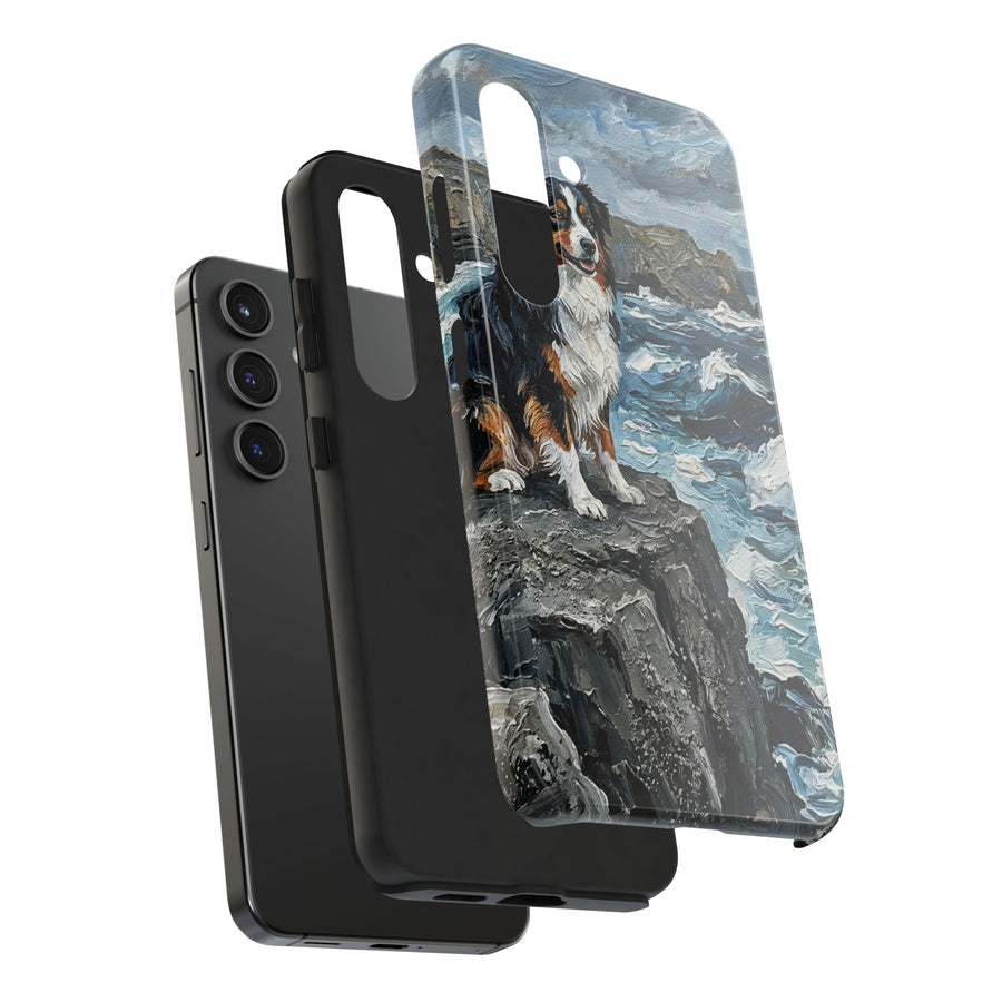 Australian Shepherd Acrylic Gallery Print Coastal Cliffside Phone Case | Premium Dog Prints | Tritan — detail view