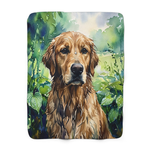 Golden Retriever Watercolor Rain Garden Throw Blanket | Premium Dog Art | Tritan