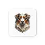 Australian Shepherd Low Poly Monochrome Gold Cork Back Coaster | Dog Lover Gift
