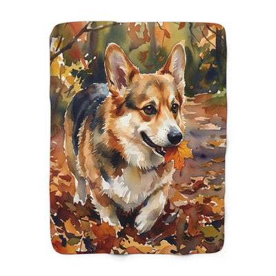 Corgi Watercolor Autumn Path Throw Blanket | Premium Dog Art | Tritan