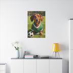 Dachshund Oil Painting Soccer Portrait Stretched Canvas Wall Art | Funny Dog Decor Gift | Pet Lover Home Art