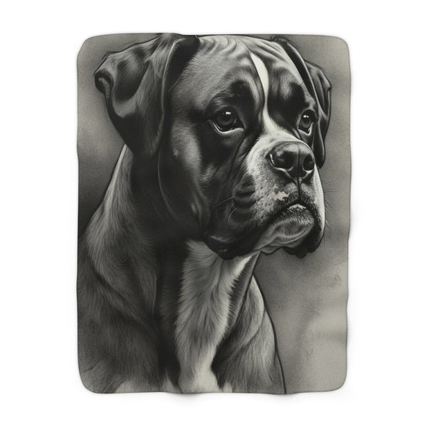 Boxer Charcoal Portrait Sherpa Fleece Blanket | Dog Lover Gift — primary view