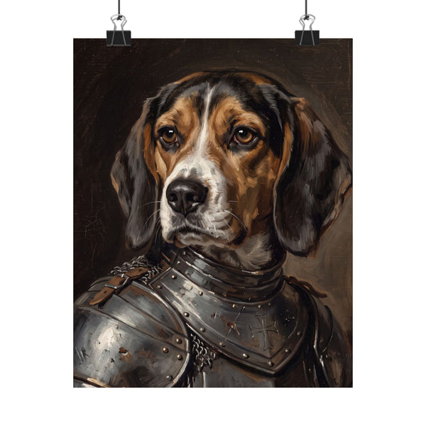Beagle Medieval Knight Portrait Matte Poster, Regal Dog Art Print, Beagle Lover Gift, Wall Art