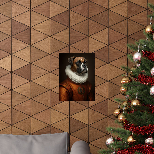 Boxer Renaissance Royal Portrait Matte Poster, Regal Dog Art Print, Boxer Lover Gift, Wall Art — Lifestyle View