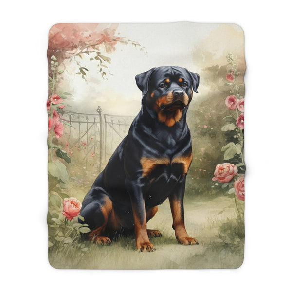 Rottweiler Watercolor Cottage Garden Throw Blanket | Premium Dog Prints | Tritan
