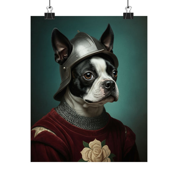 Boston Terrier Medieval Knight Portrait Matte Poster, Regal Dog Art Print, Boston Terrier Lover Gift, Wall Art
