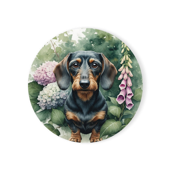 Dachshund Watercolor Garden Peek Gift Set — Mug + Coaster + Sticker | Tritan — Lifestyle View