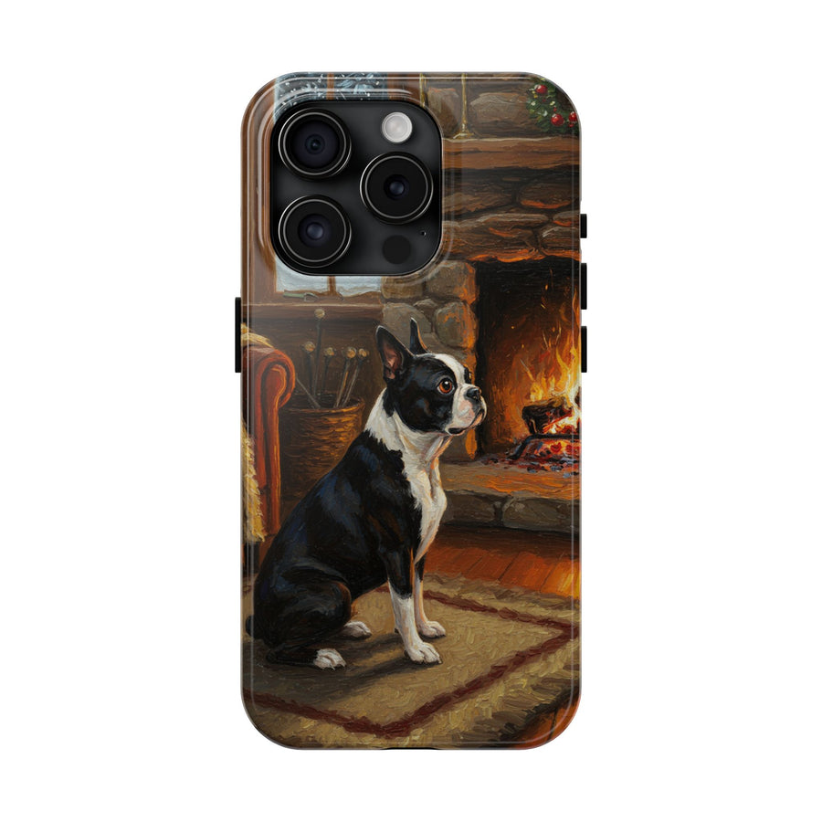 Acrylic Boston Terrier - Winter Hearth | Tough Phone Case