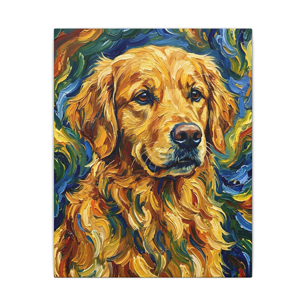 Golden Retriever Post-Impressionist Oil Painting Canvas Wall Art - Dog Lover Gift, Pet Decor for Home, Premium Stretched Canvas Print
