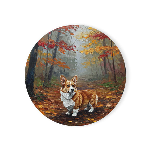 Acrylic Corgi - Autumn Woods | Cork Back Coaster