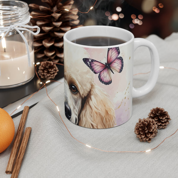 Poodle Watercolor Butterfly Bloom Coffee Mug | Premium Dog Prints | Tritan — Lifestyle View