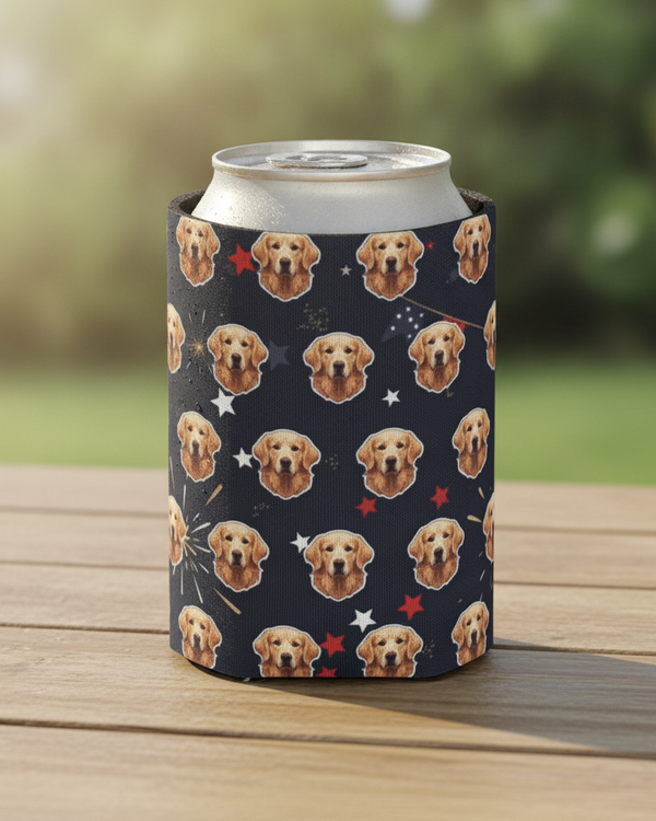 Golden Retriever Can Cooler, America 250 Patriotic Dog Pattern, America 250 Gift for Dog Lovers, Summer Party Drink Insulator, Retriever Dad Mom