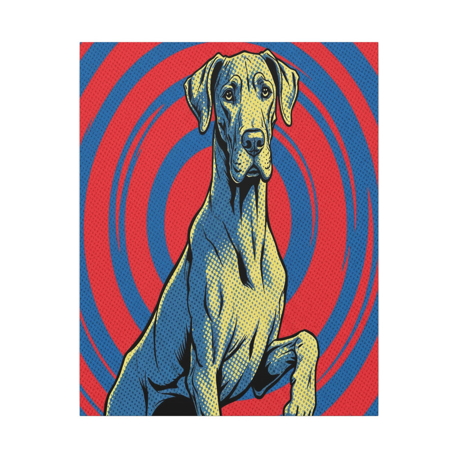 Great Dane Comic Art Canvas Print - Dynamic Pop Art Dog Wall Decor with Retro Halftone Style