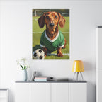 Dachshund Oil Painting Soccer Portrait Stretched Canvas Wall Art | Funny Dog Decor Gift | Pet Lover Home Art