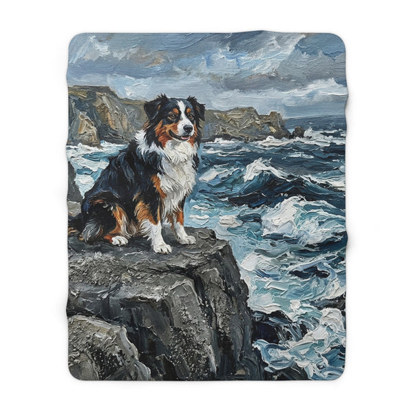 Australian Shepherd Acrylic Gallery Print Coastal Cliffside Throw Blanket | Premium Dog Prints | Tritan