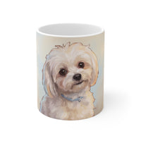Maltese Oil Portrait Ceramic Coffee Mug 11oz, Style B Dog Art, Maltese Lover Gift - 11oz