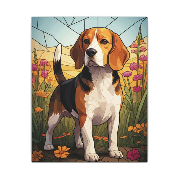 Beagle Stained Glass Canvas Wall Art, Dog Lover Gift, Pet Art Print, Stretched Canvas Decor