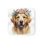 Golden Retriever Watercolor Drink Coaster by Tritan — angled detail view