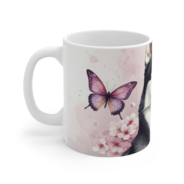 Siberian Husky Watercolor Butterfly Bloom Coffee Mug | Premium Dog Prints | Tritan
