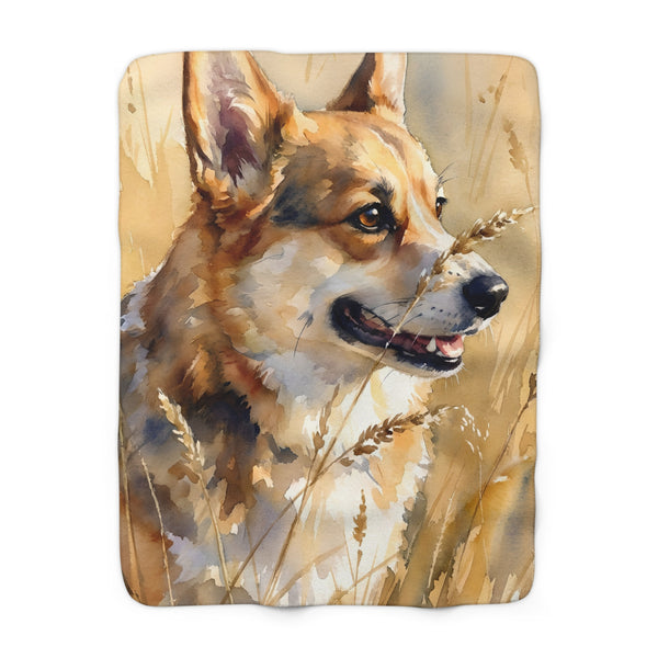 Corgi Watercolor Meadow Golden Throw Blanket | Premium Dog Art | Tritan