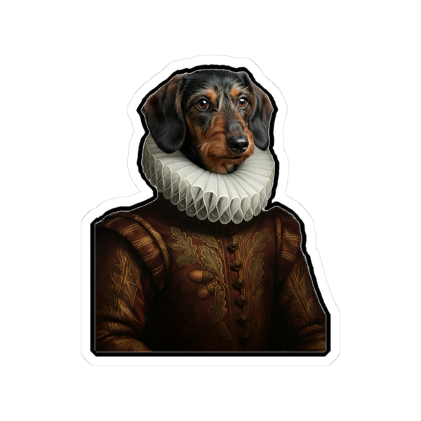 Dachshund Renaissance Royal Portrait Sticker, Dog Portrait Vinyl Decal, Kiss-Cut Sticker, Dachshund Lover Gift