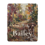 Personalized German Shorthaired Pointer sherpa fleece blanket, acrylic-style portrait with the dog's name across the lower part
